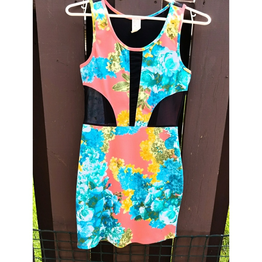 Floral mesh mini dress